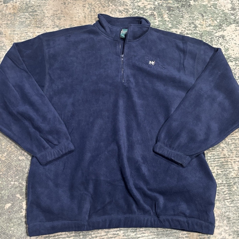Vintage Big Dogs Fleece Pullover Jacket Mens XL Navy Blue Y2K 90s 1/4 Zip